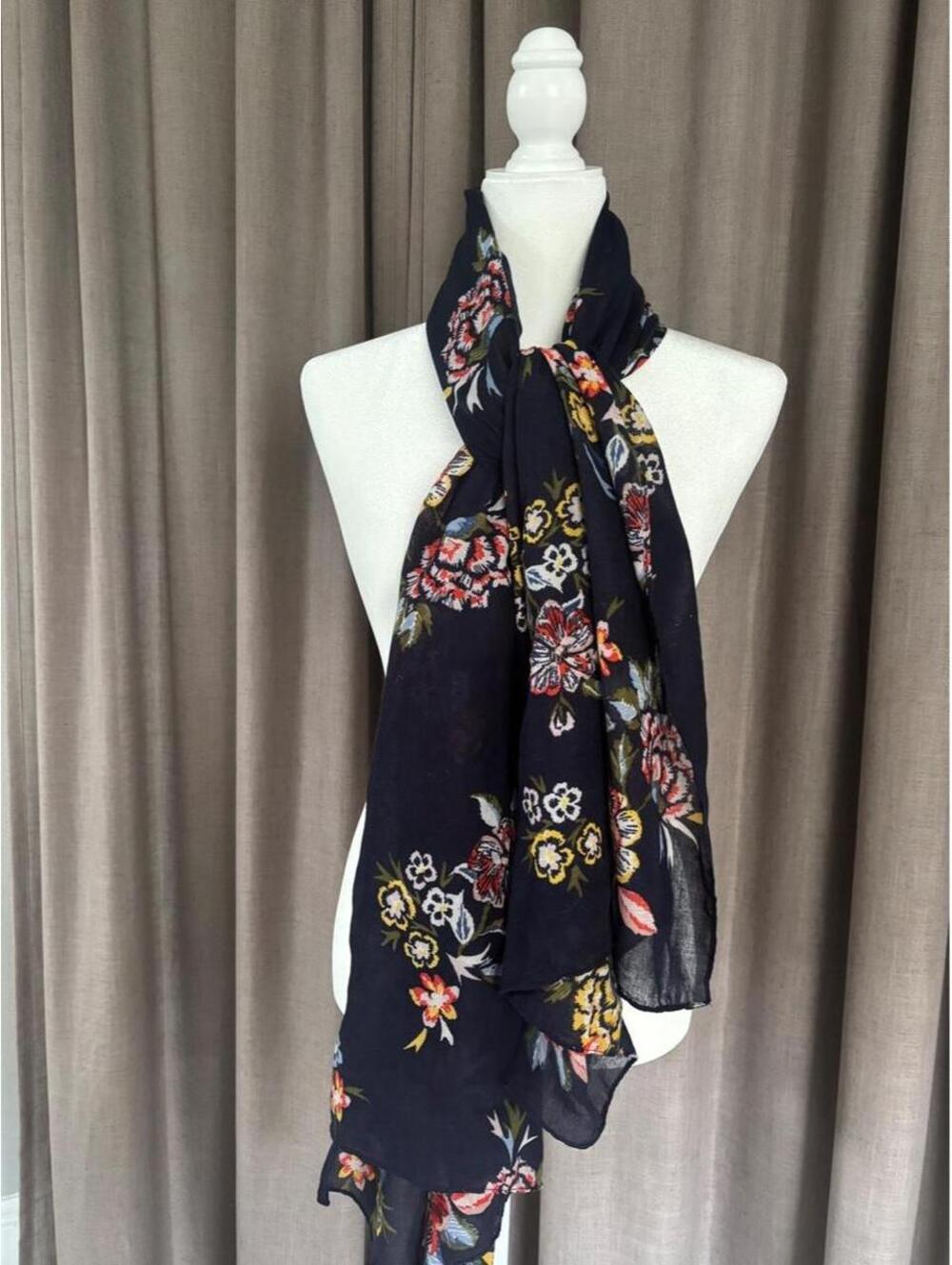 Navy Floral Oversized Scarf NWT Dark Romantic
